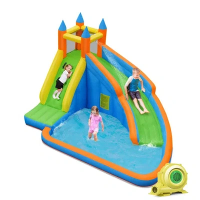 Costway Kids Inflatable Water Slide Bouncing House With Carrying Bag And 480w Blower In Multi