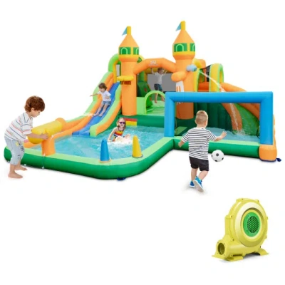 Costway Kids Inflatable Water Slide For Yard Lawn With 735w Blower In Multi