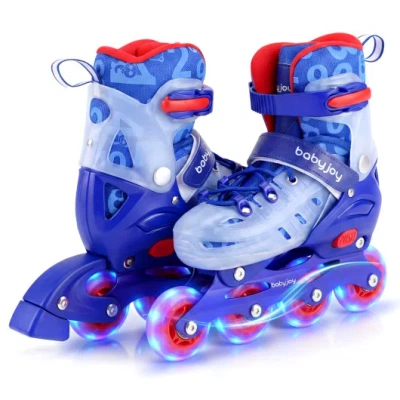 Costway Kids Inline Skates With Light Up Wheels For Beginners Ages 9-14-blue