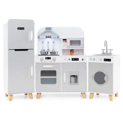 Costway Kids Kitchen Playset 3-in-1 With Refrigerator And Washing Machine-gray In White