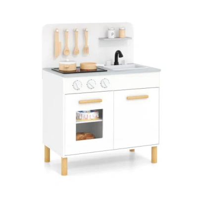 Costway Kids Kitchen Playset With Cooking Accessories And Storage-white In Multi