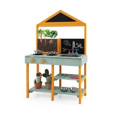 Costway Kids Kitchen Playset With Root Viewer Planter And Rotatable Faucet In Multi