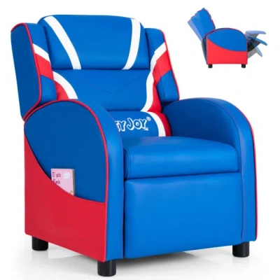 Costway Kids Leather Recliner Chair With Side Pockets-blue