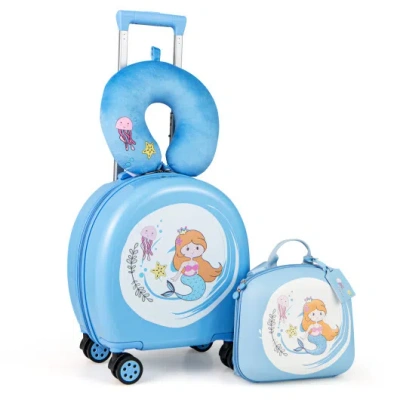 Costway Kids Luggage Set With 14 Inches Carry-on Hardside Spinner Toddler Luggage And 10 Inches Backpack-blu In Blue