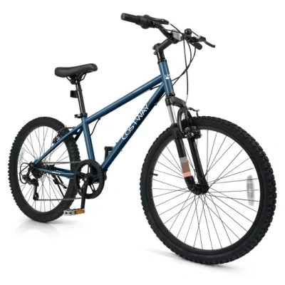 Costway Kids Mountain Bike 20 24 Inch Child Bicycle For Boys Girls Aged 8+ Years Old Navy-24 Inch In Black