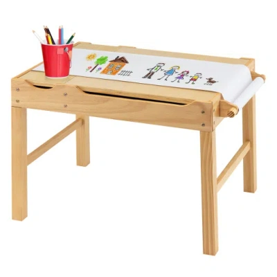 Costway Kids Multi Activity Play Table Wooden Building Block Desk With Storage Paper Roll-natural In Brown