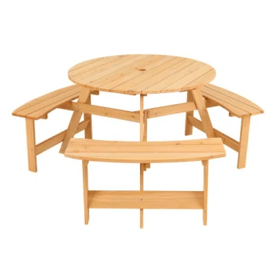 Costway Kids Outdoor Wooden Picnic Table And Bench Set With Umbrella Hole-natural In Multi