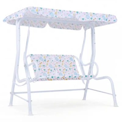 Costway Kids Patio Swing 2-seater Outdoor Porch Swing Lounge Chair With Adjustable Canopy-white In Multi