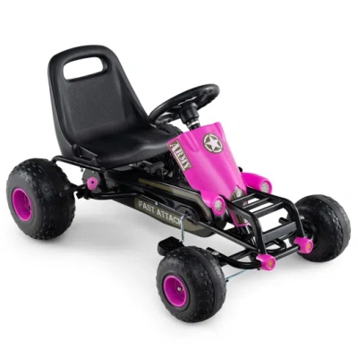 Costway Kids Pedal Go Kart With Steering Wheel And Gear Shifter And Handbrake-pink In Multi
