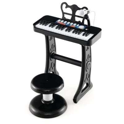 Costway Kids Piano Keyboard 37-key Kids Toy Keyboard Piano With Microphone For 3+ Kids-black In Animal Print