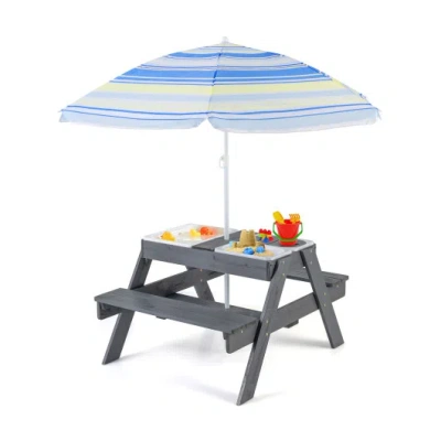 Costway Kids Picnic Table Set With 3 Removable Bins-gray In Multi