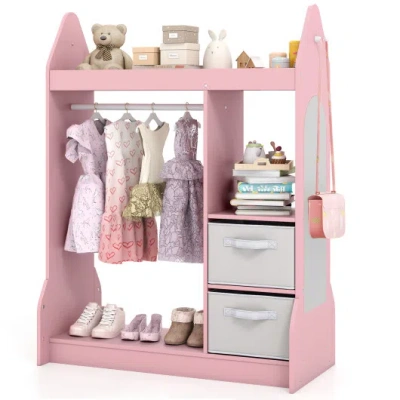 Costway Kids Play Armoire Dresser With Cloth Hanger-pink