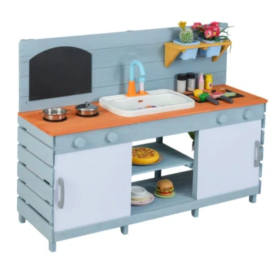 Costway Kids Play Kitchen Set With Stoves For Boys Girls Aged 3-8-blue