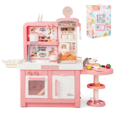 Costway Kids Play Kitchen Toy With Stove Sink Oven With Light And Sound-pink