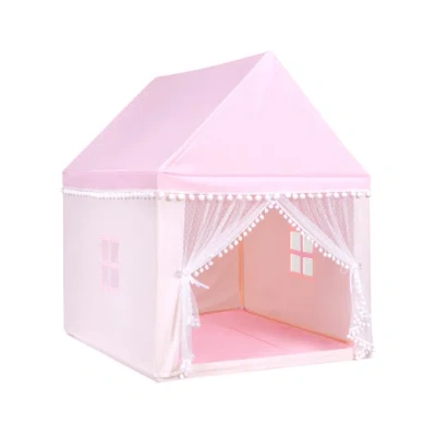 Costway Kids Play Tent Large Playhouse Children Play Castle Fairy Tent Gift With Mat-pink