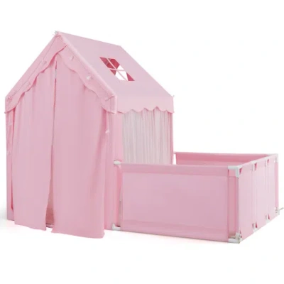 Costway Kids Play Tent With Playpen 2-in-1 Toddler Playhouse With Yard-pink In Multi