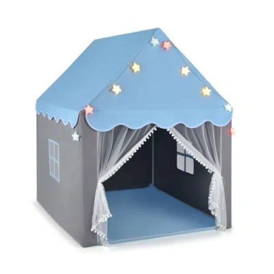 Costway Kids Playhouse Tent With Colorful Star Lights And Mat-blue