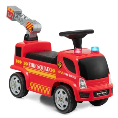 Costway Kids Push Ride On Fire Truck With Ladder Bubble Maker And Headlights-red In Animal Print
