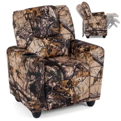 Costway Kids Recliner Chair Push Back Toddler Reclining Armchair With Cup Holder-camouflage In Multi