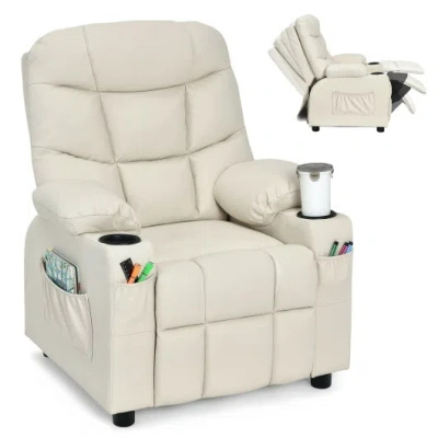 Costway Kids Recliner Chair With Cup Holder And Footrest For Children-beige In Neutral