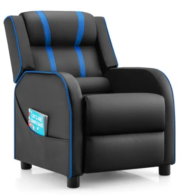 Costway Kids Recliner Chair With Side Pockets And Footrest-blue In Multi