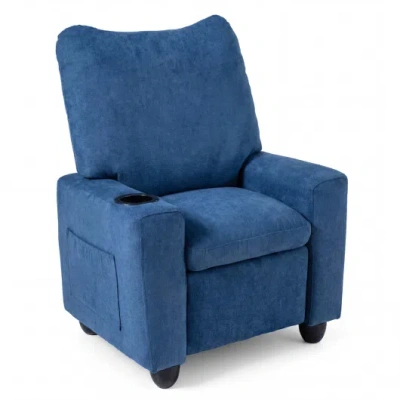 Costway Kids Recliner Toddler Single Sofa With Adjustable Footrest And Cup Holder-navy In Blue