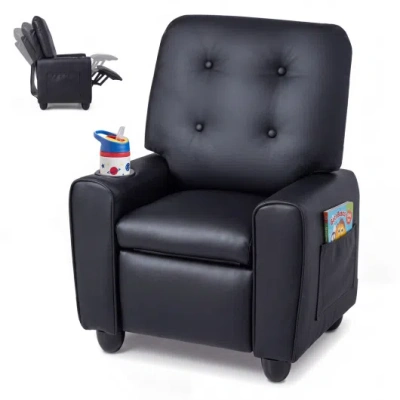 Costway Kids Recliner With Cup Holder & Armrests And Adjustable Backrest Footrest-black