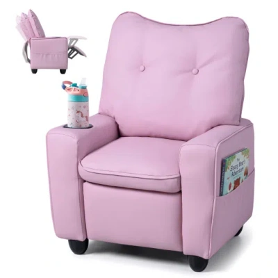 Costway Kids Recliner With Cup Holder Armrests And Adjustable Backrest For Playroom-pink