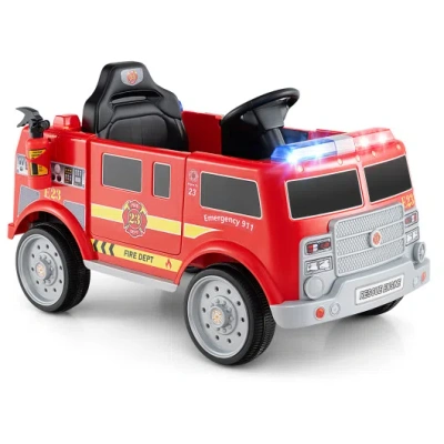 Costway Kids Ride On Fire Truck With Remote Control And Extinguisher-red In Animal Print