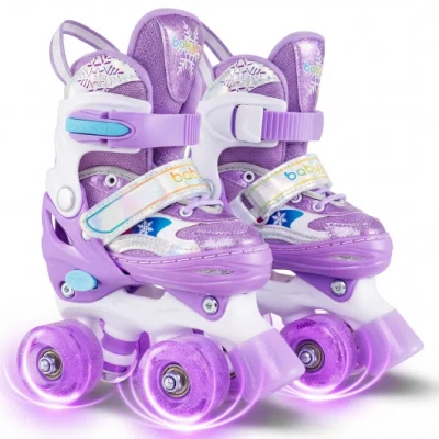 Costway Kids Roller Skates 4 Sizes Adjustable With Light-up Wheels For Toddler Aged 3-4 (xs)-purple In Multi