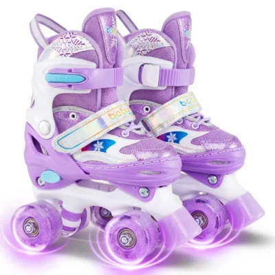 Costway Kids Roller Skates 4 Sizes Adjustable With Light-up Wheels For Toddler Aged 5-7 (s)-purple