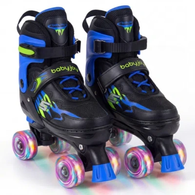 Costway Kids Roller Skates For Girls Boys Teens 4 Sizes Adjustable Quad Skates With Light-up Wheels-navy In Blue