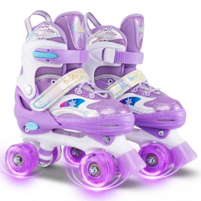 Costway Kids Roller Skates For Girls Boys With Light-up Wheels And Safety Protection-purple In Multi