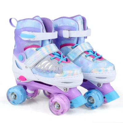 Costway Kids Roller Skates For Toddlers Ages 7-9 With 4 Light Up Wheels-blue In Multi