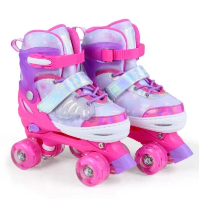 Costway Kids Roller Skates For Toddlers Ages 7-9 With 4 Light Up Wheels-pink