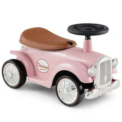 Costway Kids Sit To Stand Vehicle With Working Steering Wheel And Under Seat Storage-pink In Multi