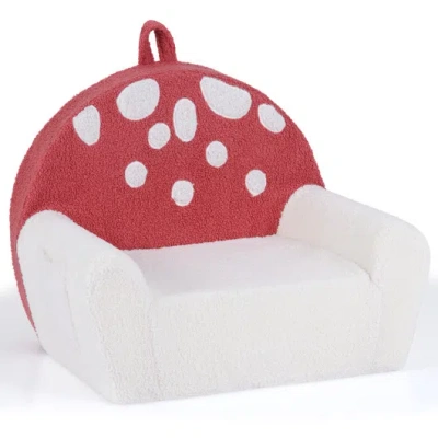 Costway Kids Sofa Toddler Foam Couch With Soft Fleece Fabric Cover-beige & Red In Multi