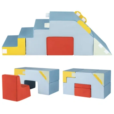 Costway Kids Soft Foam Blocks With Velvet Covers Convertible Table And Chair Set-blue In Multi