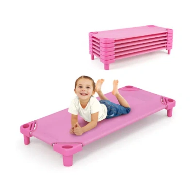Costway Kids Stackable Daycare Cot Pack Of 6 With Detachable Oxford Cloth-pink In Animal Print