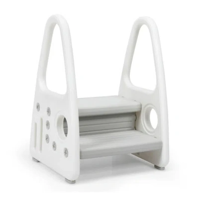 Costway Kids Step Stool Learning Helper With Armrest For Kitchen Toilet Potty Training-gray In White