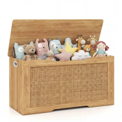 Costway Kids Storage Bench 40 Inch Toy Box With Flip Top And Handles-natural In Multi