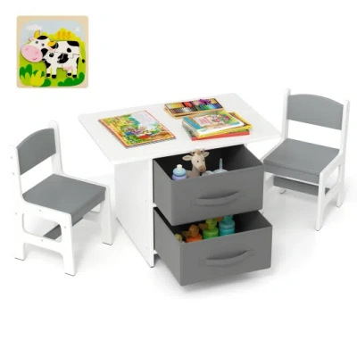 Costway Kids Table And 2 Chairs Set Removable Storage Drawers In Multi