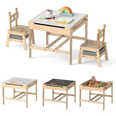 Costway Kids Table And Chairs Set With Reversible Whiteboard-robot-shaped In Multi