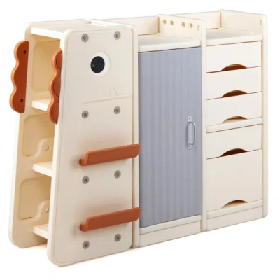 Costway Kids Toy Storage Organizer With 5 Removable Bins For Playroom-beige In Neutral