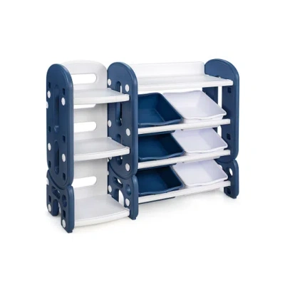 Costway Kids Toy Storage Organizer With Bins And Multi-layer Shelf For Bedroom Playroom -blue