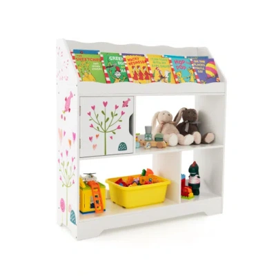 Costway Kids Toy Storage Organizer With Book Shelf And Storage Cabinet-white