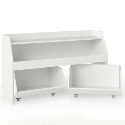 Costway Kids Toy Storage Organizer Wooden Bookcase With 2 Movable Drawers-white In Multi