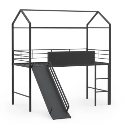 Costway Kids Twin Size Loft Bed With Ladder And Slide For Bedroom-black