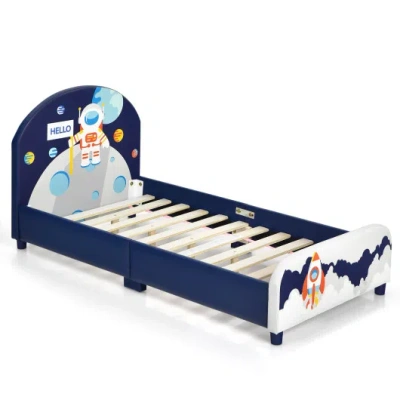 Costway Kids Upholstered Platform Bed With Headboard And Footboard In Blue