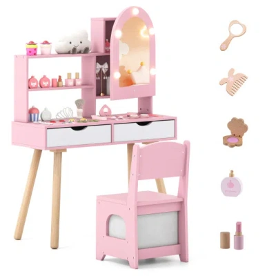 Costway Kids Vanity Set Pretend Play Dressing Table Set With 3-color Lighting Modes Adjustable Brightness An In Multi